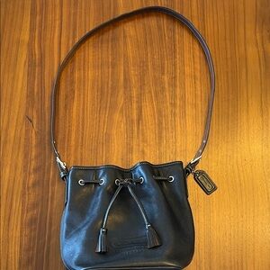 Coach Black Leather Small Drawstring Shoulder Bag